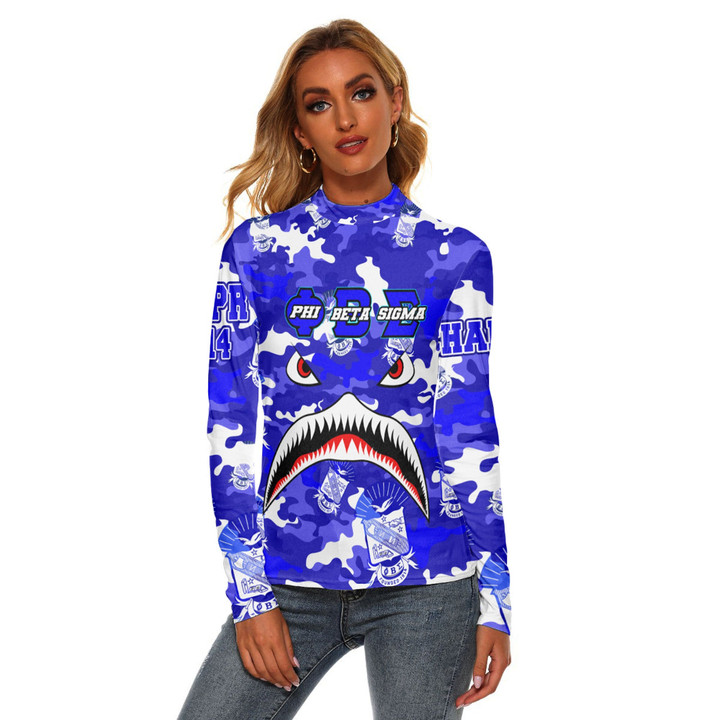 AmericansPower Clothing - Phi Beta Sigma Full Camo Shark Women's Stretchable Turtleneck Top A7 | AmericansPower