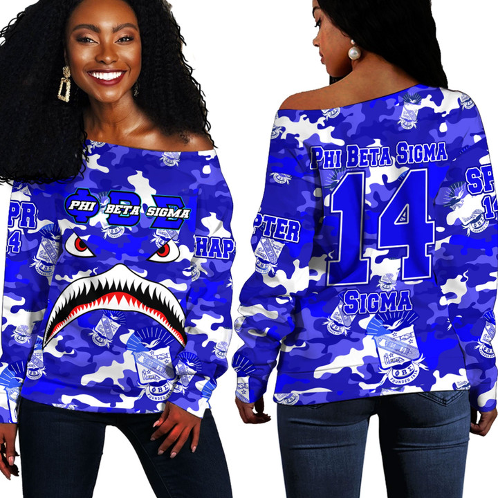 AmericansPower Clothing - Phi Beta Sigma Full Camo Shark Off Shoulder Sweaters A7 | AmericansPower
