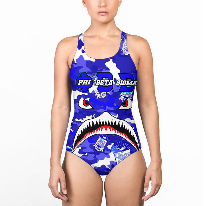 AmericansPower Clothing - Phi Beta Sigma Full Camo Shark Women Low Cut Swimsuit A7 | AmericansPower