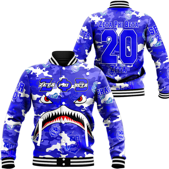 AmericansPower Clothing - Zeta Phi Beta Full Camo Shark Baseball Jackets A7 | AmericansPower