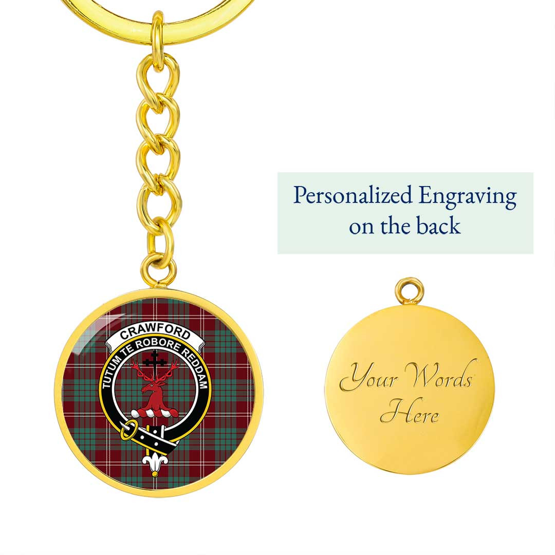 AmericansPower Jewelry - Crawford Modern Clan Tartan Crest Circle Pendant with Keychain Attachment A7 |  AmericansPower