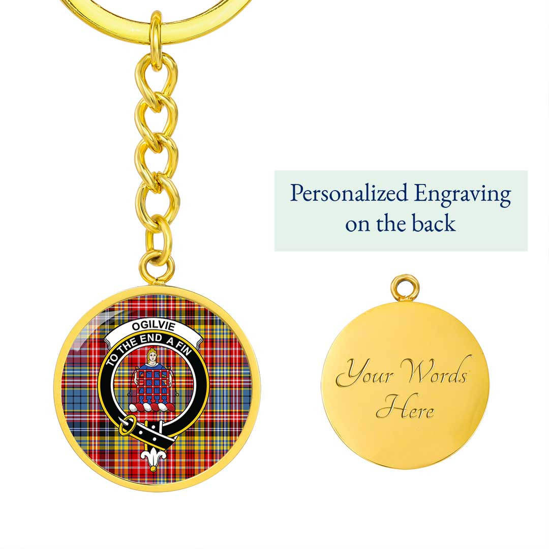 AmericansPower Jewelry - Ogilvie Clan Tartan Crest Circle Pendant with Keychain Attachment A7 |  AmericansPower