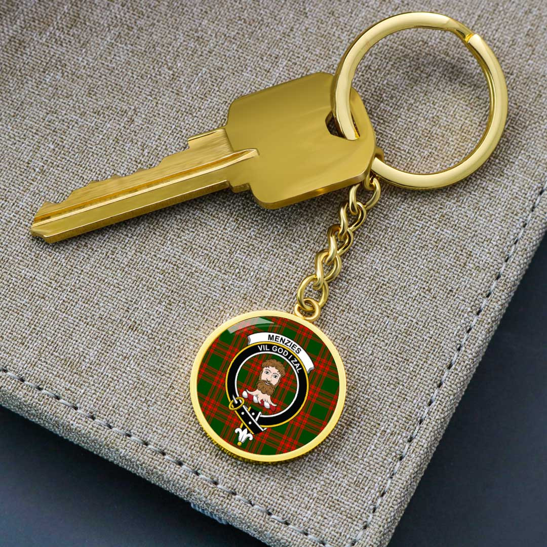 AmericansPower Jewelry - Menzies Green Modern Clan Tartan Crest Circle Pendant with Keychain Attachment A7 |  AmericansPower