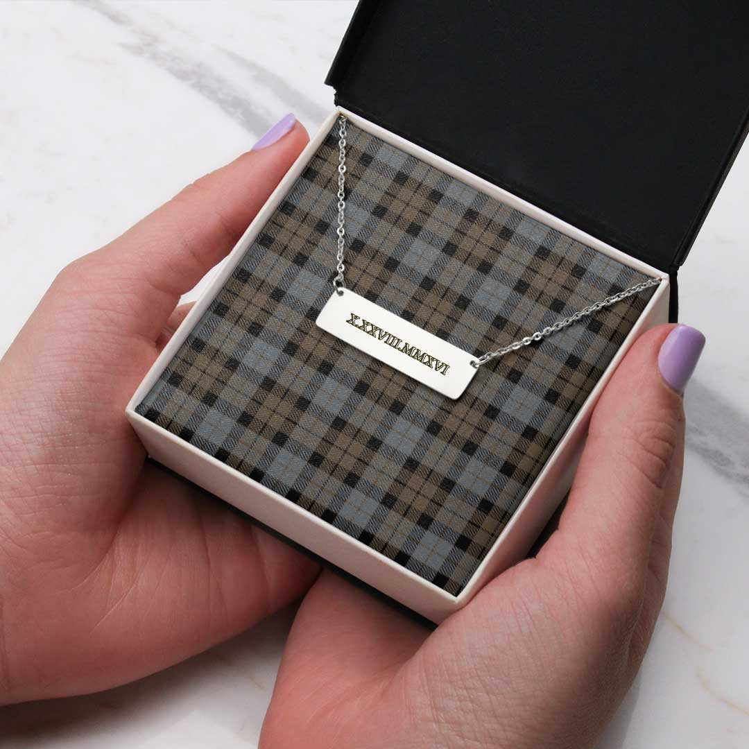AmericansPower Jewelry - Mackay Weathered Tartan Coordinates Horizontal Bar Necklace A7 | AmericansPower