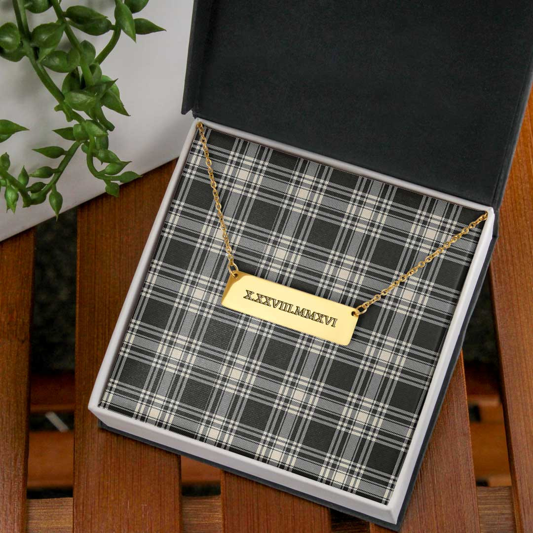 AmericansPower Jewelry - Menzies Black & White Ancient Tartan Coordinates Horizontal Bar Necklace A7 | AmericansPower