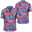 AmericansPower Shirt - Tropical Exotic Leaves And Flowers On Geometrical Ornament Hawaiian Shirt