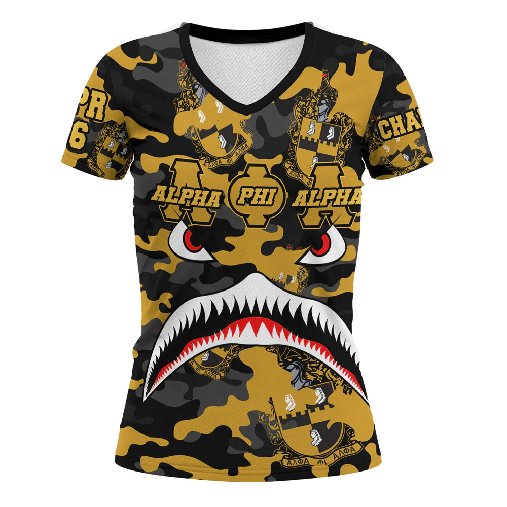 AmericansPower Clothing - Alpha Phi Alpha Full Camo Shark Rugby V-neck T-shirt A7 | AmericansPower