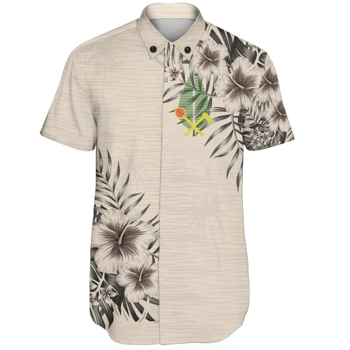 (Alo) Wallis and Futuna Short Sleeve Shirt - The Beige Hibiscus A7