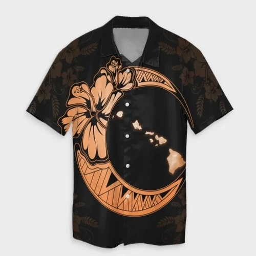 AmericansPower Shirt - Hawaiian Map Hibiscus Turtle Polynesian Moon Hawaiian Shirt Orange - AH - JR