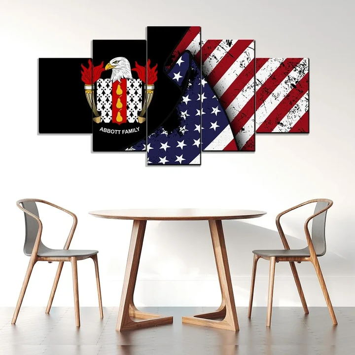 Abbott USA Canvas Wall Art (5 Pieces) - American Family Crest | 1500 Crests | Fast Shipping | Home Decor