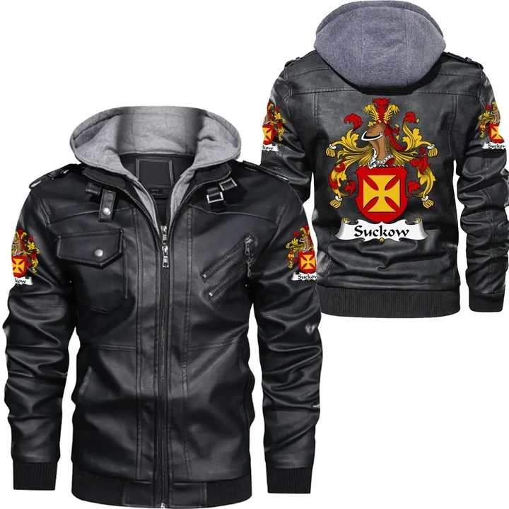 Suckow Germany Family Crest Zipper Leather Jacket | Over 2000 German Family Crests | Fast International Shipping