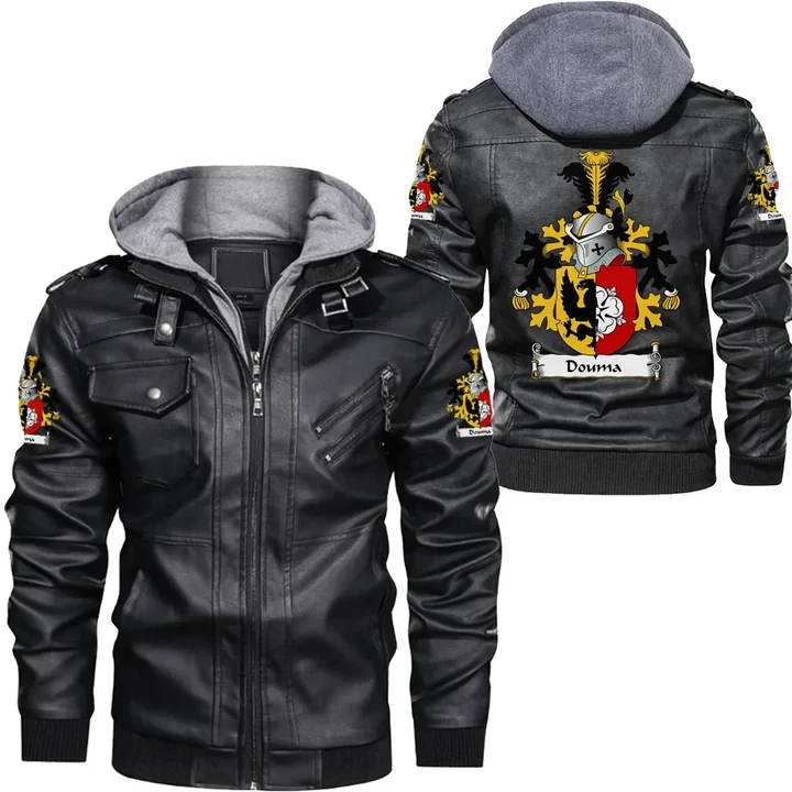 Douma Netherlands Family Crest Zipper Leather Jacket - Dutch Family Crest A7