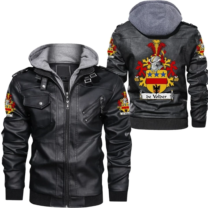de Waal Netherlands Family Crest Zipper Leather Jacket - Dutch Family Crest A7