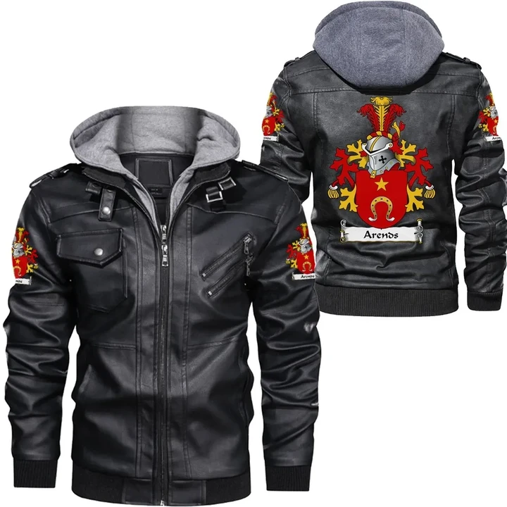 Arends Netherlands Family Crest Zipper Leather Jacket - Dutch Family Crest A7