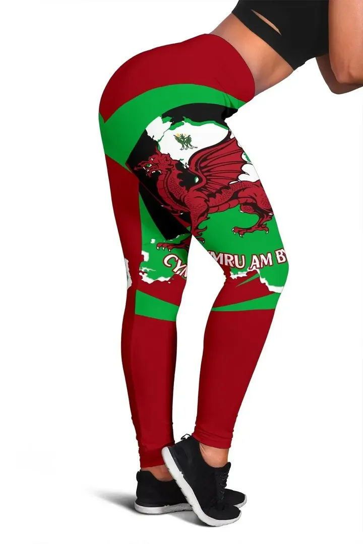 Wales Women's Leggings, St David's Day with Map and Flag | Americans Power