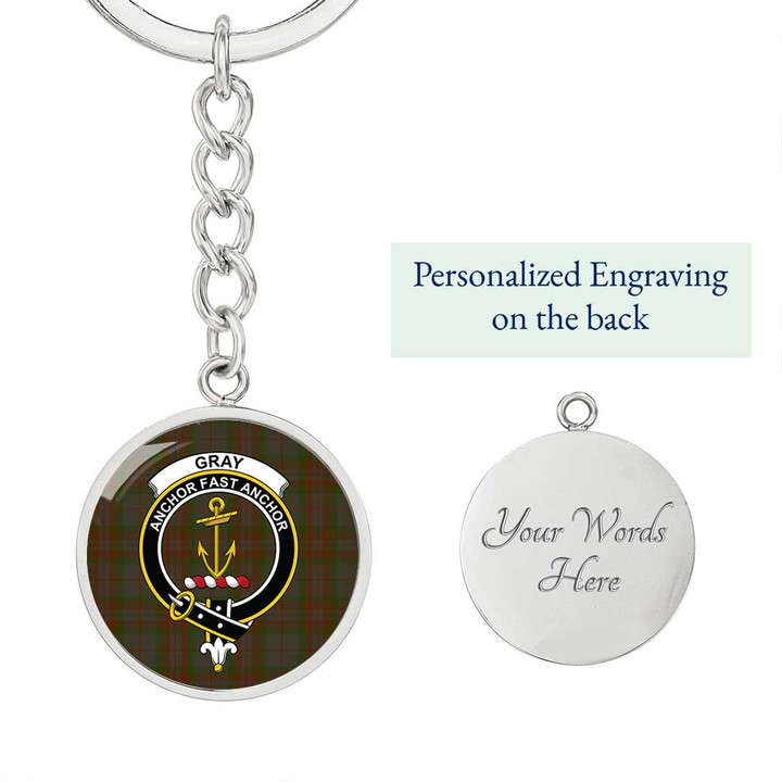 AmericansPower Jewelry - Gray Hunting Clan Tartan Crest Circle Pendant with Keychain Attachment A7 |  AmericansPower