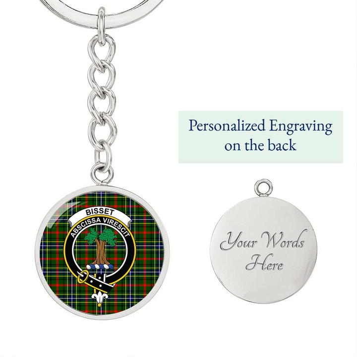 AmericansPower Jewelry - Bisset Clan Tartan Crest Circle Pendant with Keychain Attachment A7 |  AmericansPower