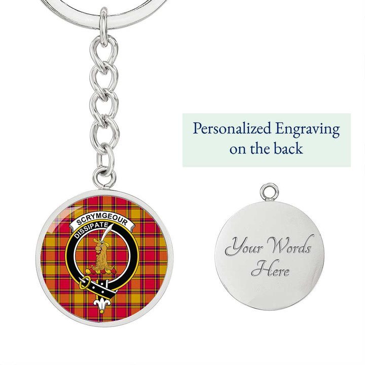 AmericansPower Jewelry - Scrymgeour Clan Tartan Crest Circle Pendant with Keychain Attachment A7 |  AmericansPower