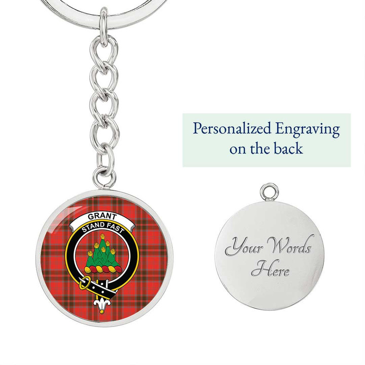 AmericansPower Jewelry - Grant Weathered Clan Tartan Crest Circle Pendant with Keychain Attachment A7 |  AmericansPower