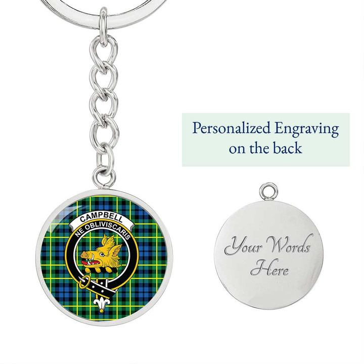 AmericansPower Jewelry - Campbell of Breadalbane Ancient Clan Tartan Crest Circle Pendant with Keychain Attachment A7 |  AmericansPower