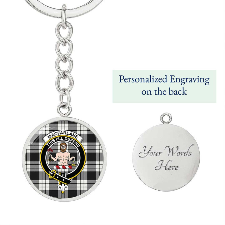 AmericansPower Jewelry - MacFarlane Black & White Clan Tartan Crest Circle Pendant with Keychain Attachment A7 |  AmericansPower
