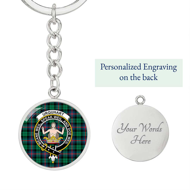 AmericansPower Jewelry - Urquhart Broad Red Ancient Clan Tartan Crest Circle Pendant with Keychain Attachment A7 |  AmericansPower