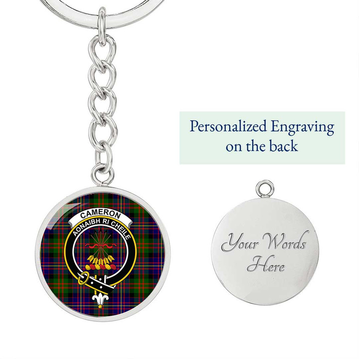 AmericansPower Jewelry - Cameron of Erracht Modern Clan Tartan Crest Circle Pendant with Keychain Attachment A7 |  AmericansPower