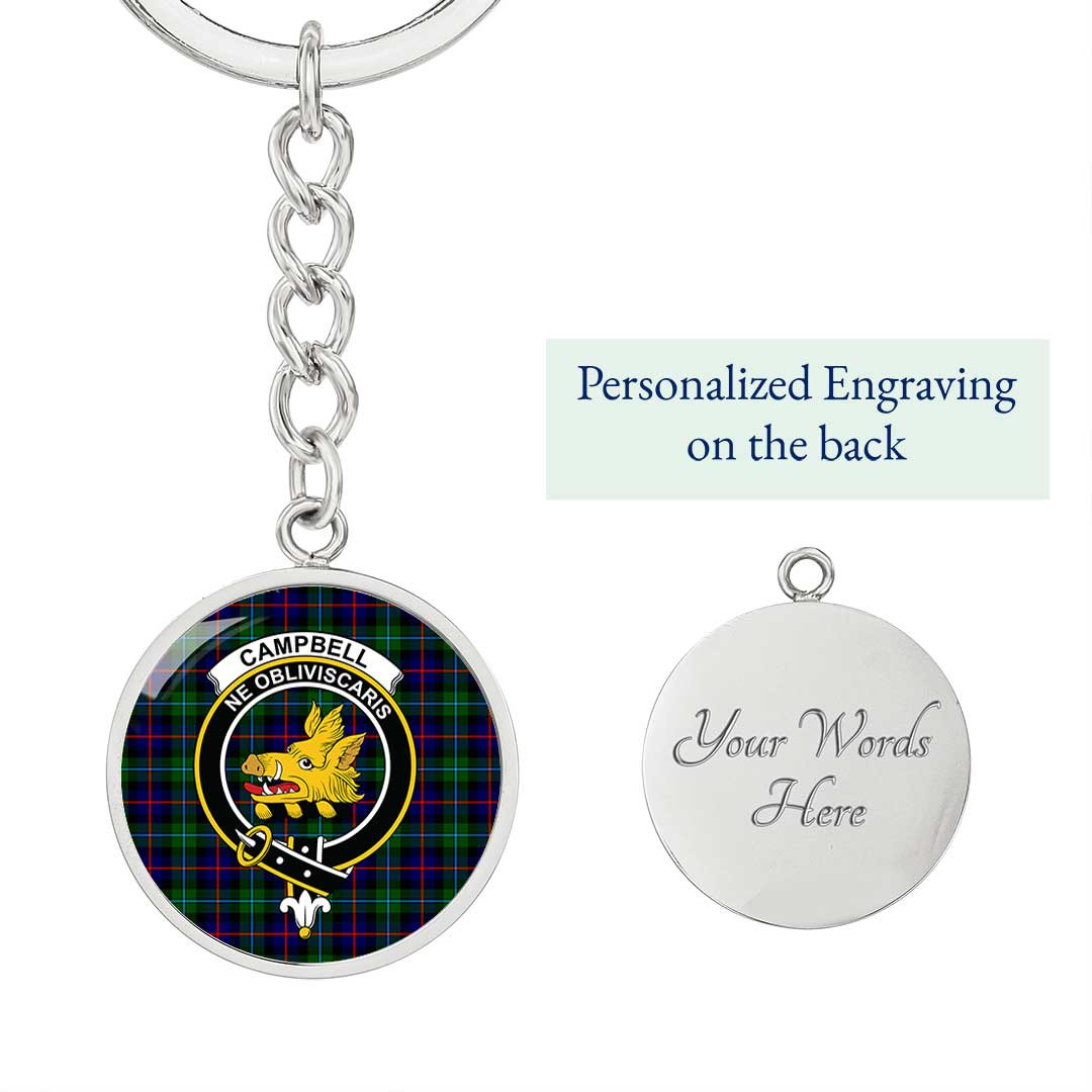 AmericansPower Jewelry - Campbell of Cawdor Modern Clan Tartan Crest Circle Pendant with Keychain Attachment A7 |  AmericansPower