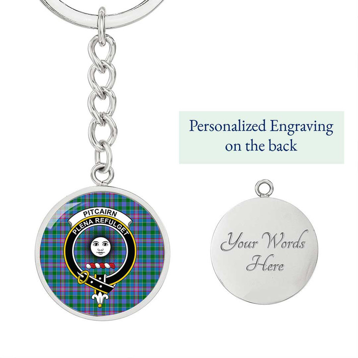 AmericansPower Jewelry - Pitcairn Hunting Clan Tartan Crest Circle Pendant with Keychain Attachment A7 |  AmericansPower