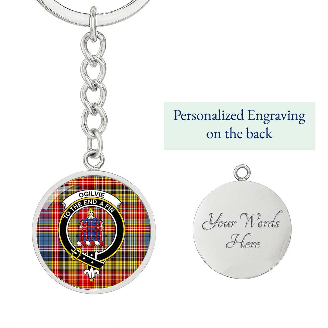 AmericansPower Jewelry - Ogilvie Clan Tartan Crest Circle Pendant with Keychain Attachment A7 |  AmericansPower