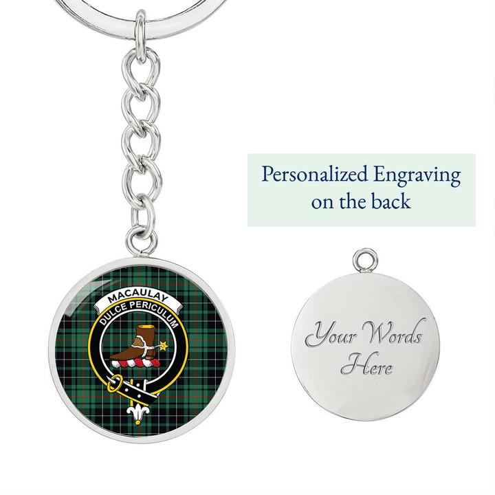 AmericansPower Jewelry - MacAulay Hunting Ancient Clan Tartan Crest Circle Pendant with Keychain Attachment A7 |  AmericansPower