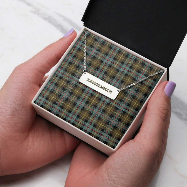 AmericansPower Jewelry - Farquharson Weathered Tartan Coordinates Horizontal Bar Necklace A7 | AmericansPower