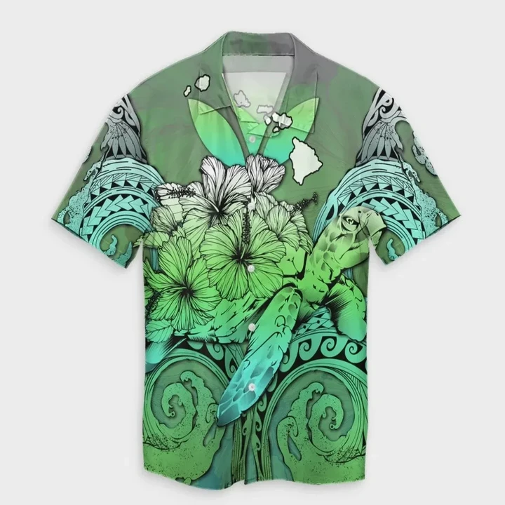 AmericansPower Shirt - Hawaii Turtle Wave Polynesian Hawaiian Shirt Hey Style Green