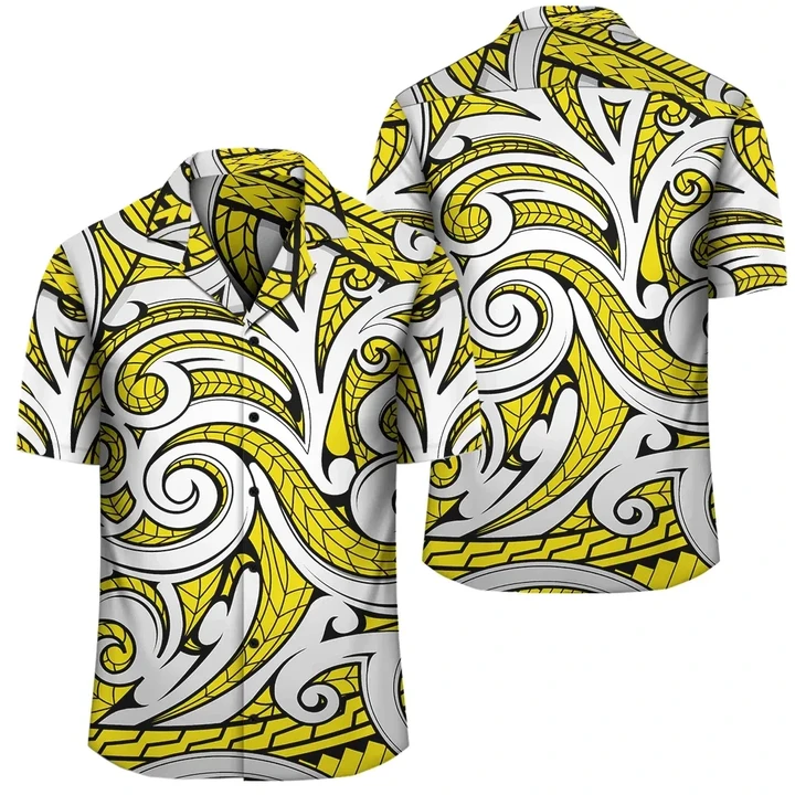 AmericansPower Shirt - Polynesian Maori Ethnic Ornament Yellow Hawaiian Shirt