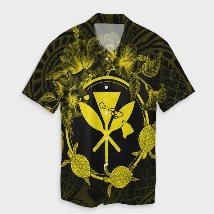 AmericansPower Shirt - Hawaii Kanaka Turtle Hibiscus Polynesian Hawaiian Shirt Anthea Style Yellow