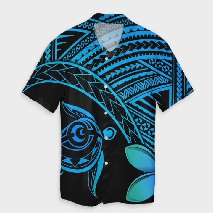 AmericansPower Shirt - Hawaiian Turtle Plumeria Kakau Polynesian Quilt Hawaiian Shirt Blue