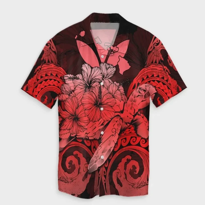 AmericansPower Shirt - Hawaii Turtle Wave Polynesian Hawaiian Shirt Hey Style Red