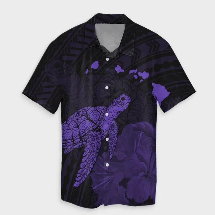 AmericansPower Shirt - Hawaii Polynesian Hibiscus Turtle Map Hawaiian Shirt Purple