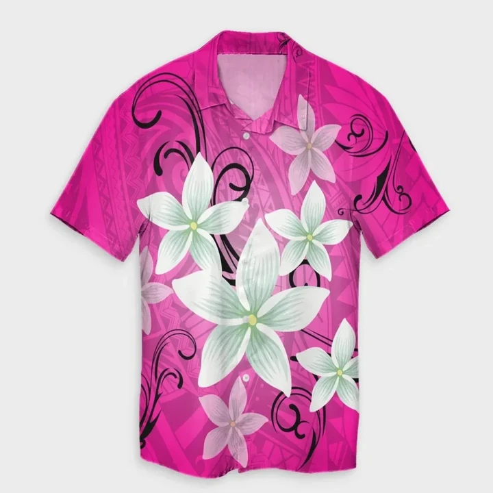 AmericansPower Shirt - Hawaiian Plumeria Polynesian Hawaiian Shirt Pink