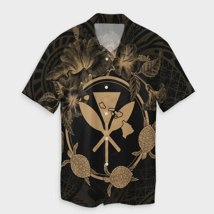 AmericansPower Shirt - Hawaii Kanaka Turtle Hibiscus Polynesian Hawaiian Shirt Anthea Style Gold