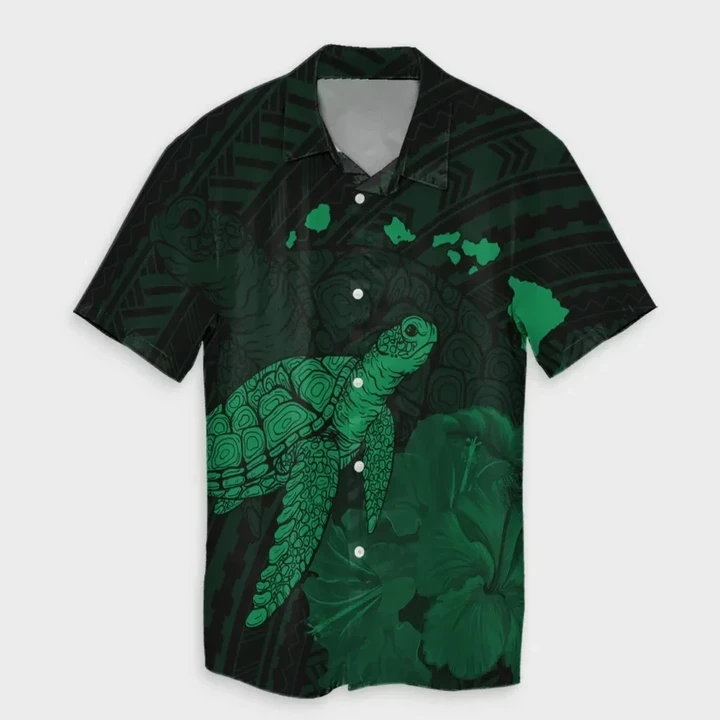 AmericansPower Shirt - Hawaii Polynesian Hibiscus Turtle Map Hawaiian Shirt Green