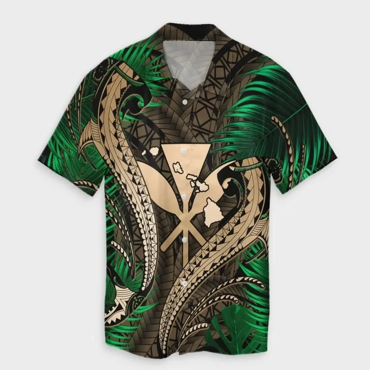 AmericansPower Shirt - Hawaii Shark Polynesian Tropical Hawaiian Shirt Gold