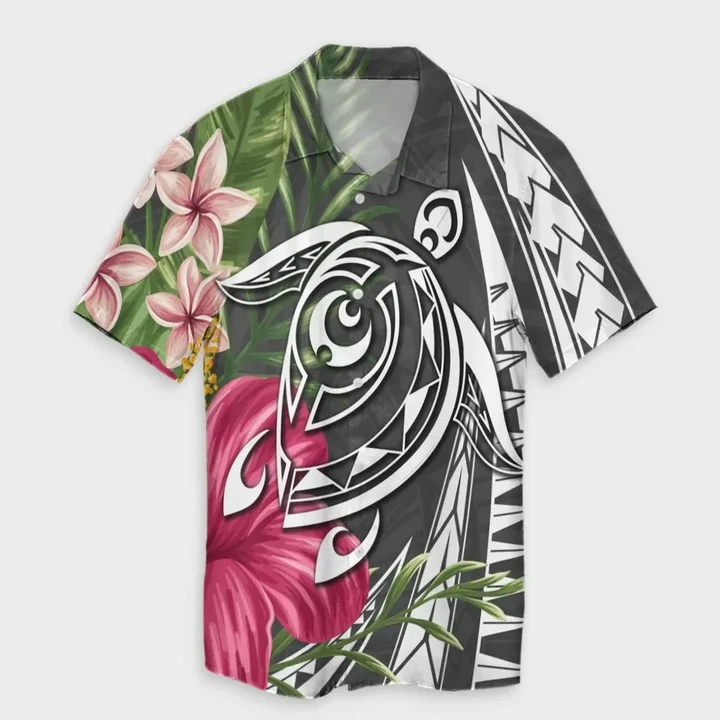 AmericansPower Shirt - Hawaii Polynesian Turtle Tropical Hibiscus Plumeria Hawaiian Shirt Gray
