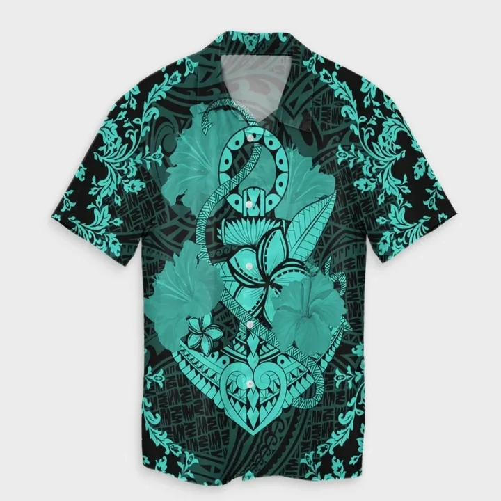 AmericansPower Shirt - Hawaii Anchor Hibiscus Flower Vintage Hawaiian Shirt Turquoise