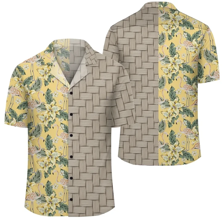 AmericansPower Shirt - Tropical Flamingo Yellow Lauhala Moiety Hawaiian Shirt