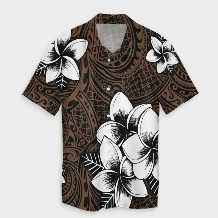 AmericansPower Shirt - Hawaiian Plumeria Tribe Brown Polynesian Hawaiian Shirt