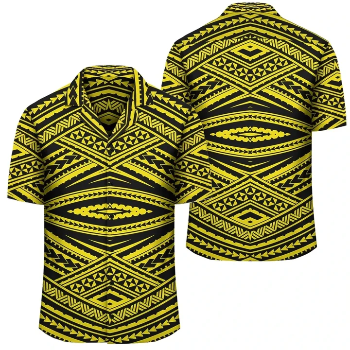 AmericansPower Shirt - Polynesian Tatau Yellow Hawaiian Shirt
