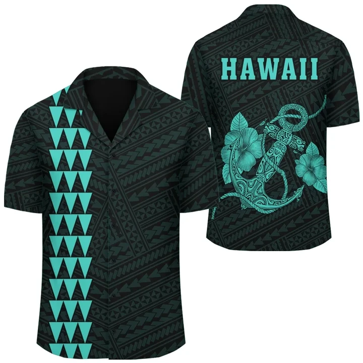 AmericansPower Shirt - Kakau Polynesian Anchor Hawaii Shirt Turquoise