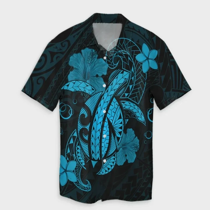 AmericansPower Shirt - Hawaii Turtle Flower Polynesian Hawaiian Shirt Turquoise