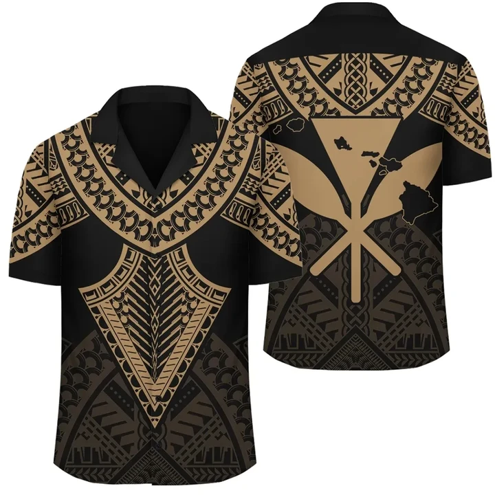 AmericansPower Shirt - Hawaii Polynesian Limited Hawaiian Shirt Tab Style Gold